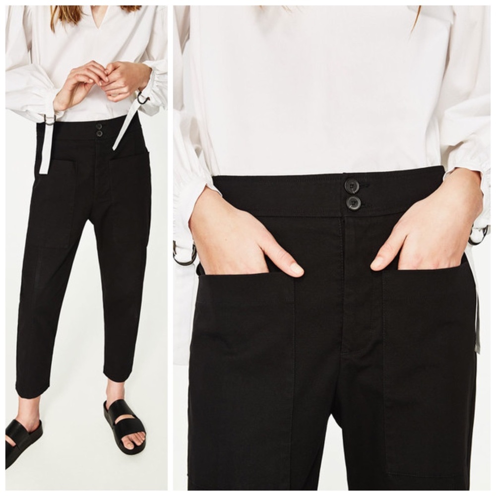 NEW | Zara | Black Trousers Pants w/ Pocket Detail